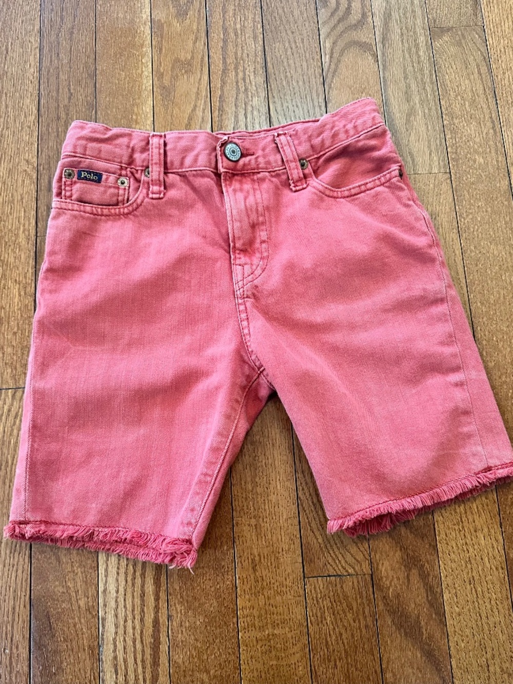 Polo Ralph Lauren Boys Red Denim Shorts Frayed Hem Casual Summer Size 10/12